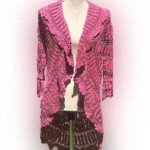 🆕 Stunning Fuchsia Hand-crocheted 100% Cotton Flounce Coat (Made in USA)